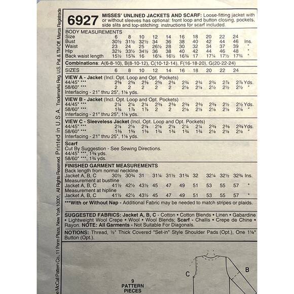 McCalls 6927 boxy blazer boyfriend 1980s pattern size 10 12 14 - Picture 6 of 8